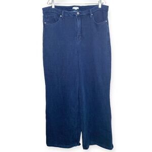 Good American women's pants size 18 dark blue wide leg cut 100% cotton plus size